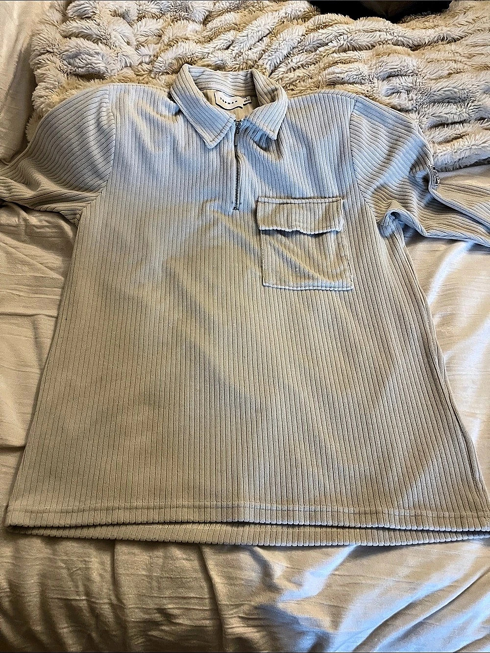 Topman Short Sleeve Quarter-Zip Top in Blue